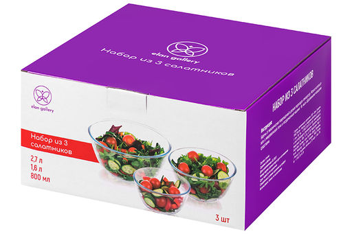 Набор 3 салатников 800 мл, 1,6 л, 2,7 л Crystal glass, стекло - Elan gallery фото 9