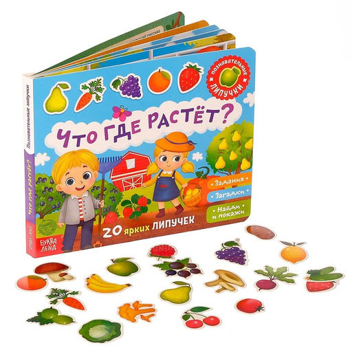 Книжка с липучками Что где растёт? 12 стр.