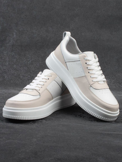 03-YJ425-1 WHITE/BEIGE Полуботинки спортивные женские (натуральная кожа)