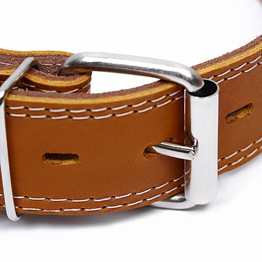 Ошейник кожаный двухслойный на замше, 3,5 см, ОШ 41-51 см, бежевый - Пижон фото 3