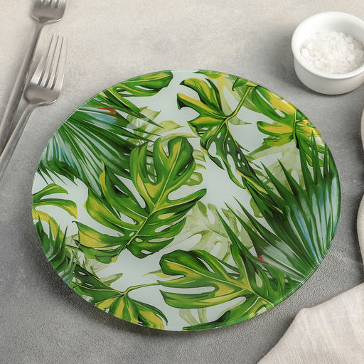 Тарелка стеклянная обеденная Доляна Монстера, d=23 см  фото 2