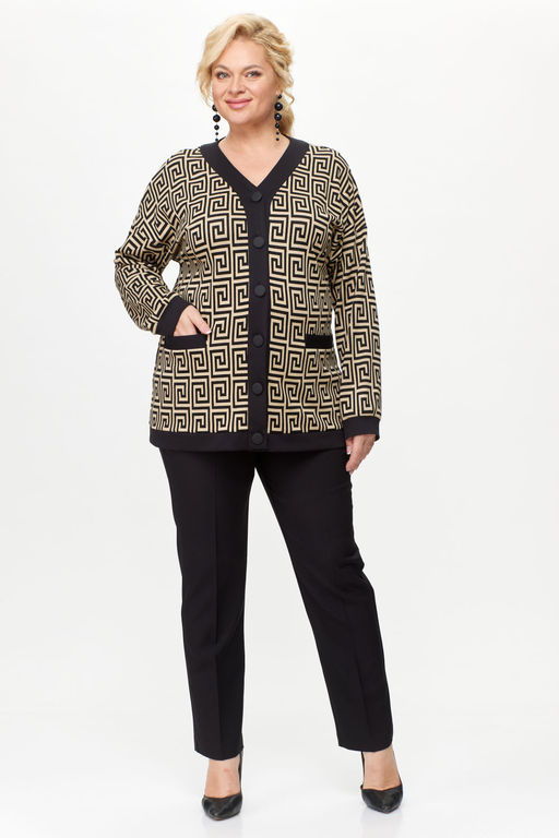 Кардиган Элль стиль 2229/2 черный/бежевый  фото 5