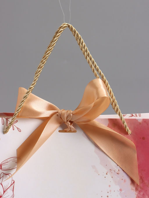 Пакет подарочный ламинированный «Мрамор», розовый с белым, с бантиком, 43×32×14 см