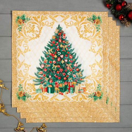 Набор сервировочных салфеток «Этель» Golden Christmas, 40×40 см - 4 шт., 100% хлопок, саржа 190 г/м²