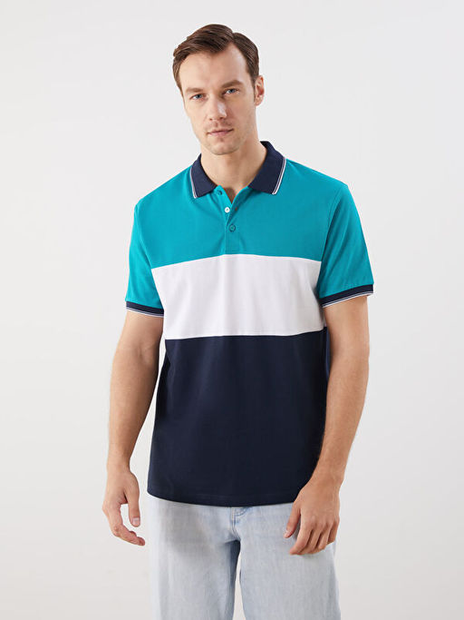 Polo Yaka Renk Bloklu Pike Erkek Ti??rt