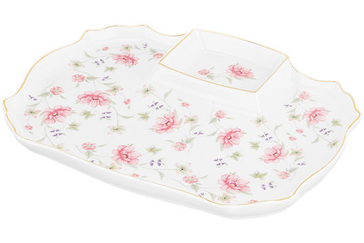 Блюдо д/шашлыка 28*20,5*2,5 см "Диана" с соусницей, фарфор, NEW BONE CHINA