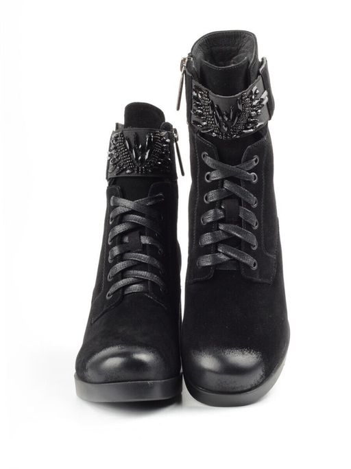 04-R135-1 BLACK Ботинки зимние женские (натуральная замша, натуральный мех) - Фабричный китай фото 16