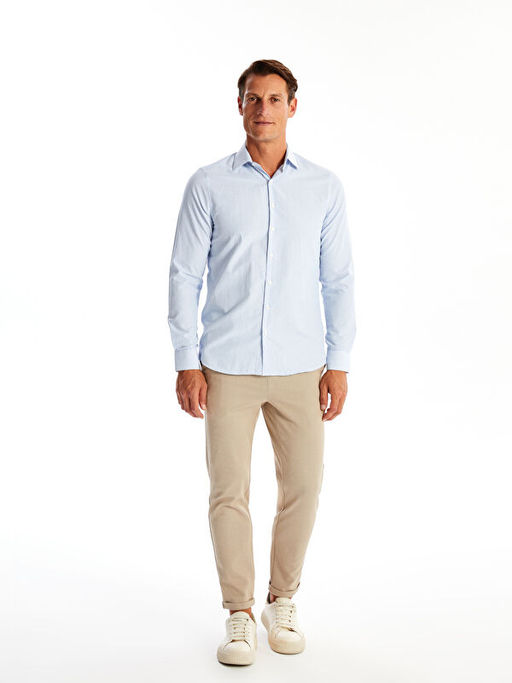 Slim Fit Uzun Kollu ?izgili Poplin Erkek G?mlek