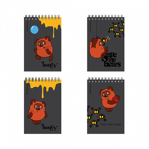 Цена за 4 шт. Записная книга на спирали ErichKrause Винни-Пух, А6, 60 листов, клетка_MIX-PACK  фото 2