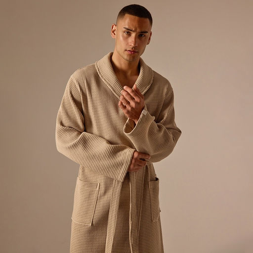 Халат вафельный мужской SL HOME: Basic «Саббиа», размер M, хлопок 100%, коричневый