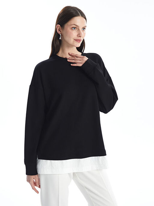 Bisiklet Yaka D?z Oversize Kad?n Sweatshirt