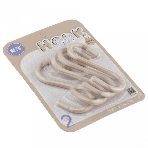 Крючок пластмассовый, 4 штуки для релингов S-образный 4,5х10х0,5см, цвета микс, в блистере (Китай)