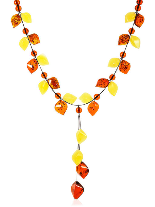 Колье из натурального янтаря разных оттенков Первоцвет