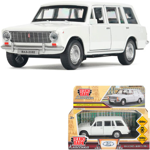 Технопарк. ВАЗ-2102 "Жигули" 12 см, металл, двери, баг., инерц, белый, кор. арт.2102-12-WH-WOD