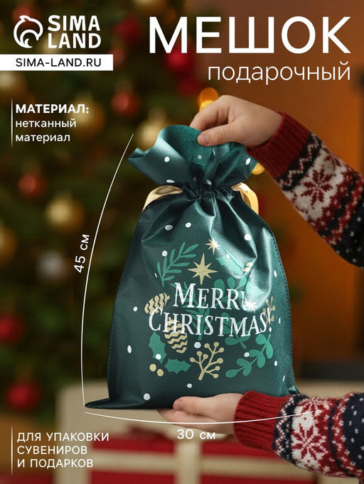 Цена за 5 шт. Мешок подарочный новогодний Рождество, 30?45 см