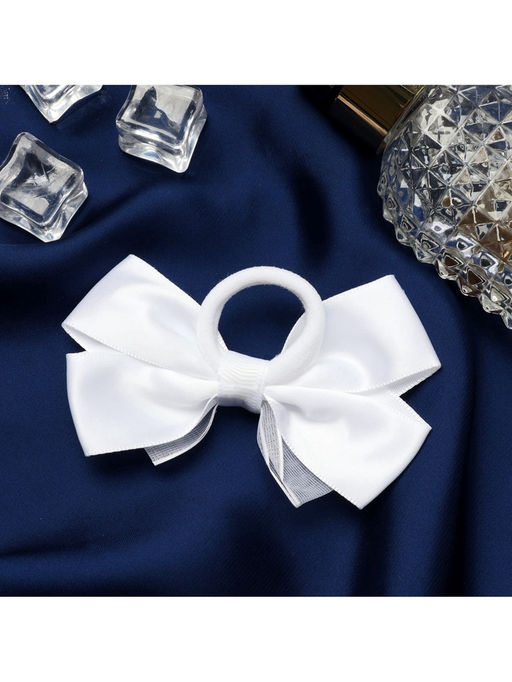 Цена за 6 шт. Бант для волос на резинке «Школьница», блеск галант, 8×4 см, белый