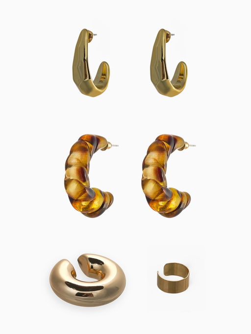 Серьги и кафф QF Тренд, набор 7 шт. цвет золото, коричневый  фото 3