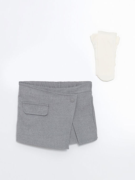 Beli Lastikli K?z ?ocuk ?ort Etek ve K?lotlu ?orap 2li