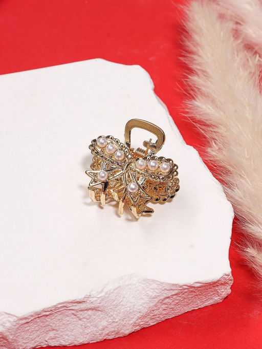 Цена за 6 шт. Крабик для волос «Жемчужный», бантик, 2.5 см, золото