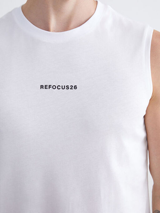 Bisiklet Yaka Bask?l? Erkek Kolsuz Ti??rt