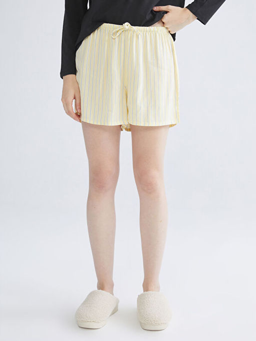 Beli Lastikli ?izgili Kad?n ?ort Pijama Alt?