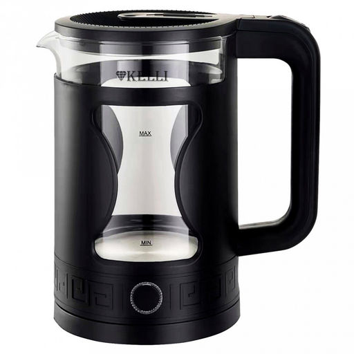 Чайник электрический "Kelli" 1,7л, комбинированный корпус стекло/пластик, термостойкое боросиликатное стекло, внутренняя подсветка, автоматическое отключение, поворачивающийся корпус на 360, закрытый нагревательный элемент, защита от перегрева, мощн