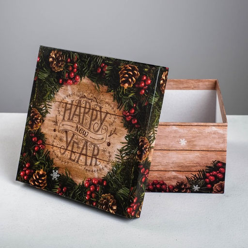 Набор подарочных новогодних коробок 6 в 1 «Деревянный», 10 х 10 х 6 - 20 х 20 х 11 см