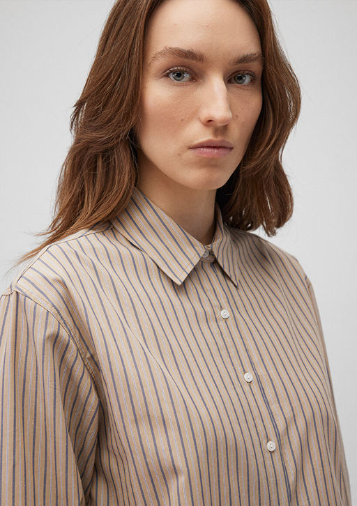 Cizgili Bej Crop Gomlek