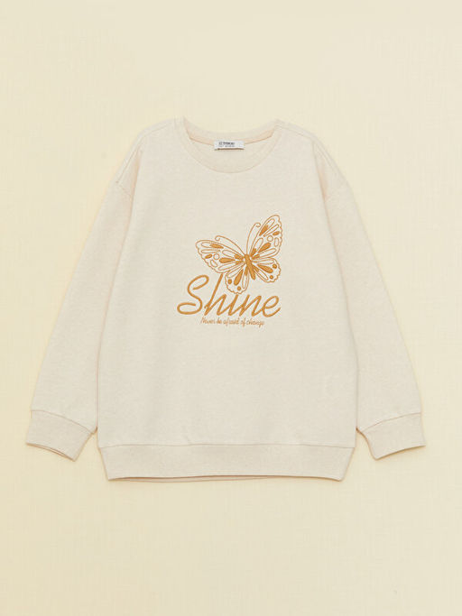 Bisiklet Yaka Nak??l? Uzun Kollu K?z ?ocuk Sweatshirt