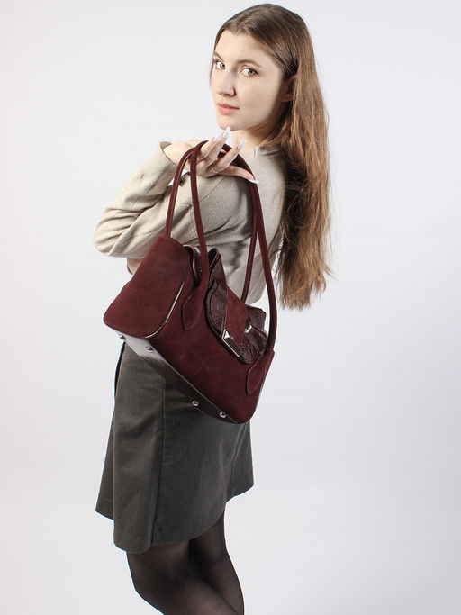 LACCOMA сумка Y2430-1-бордовый натуральная замша, натуральная кожа полиэстер  фото 4