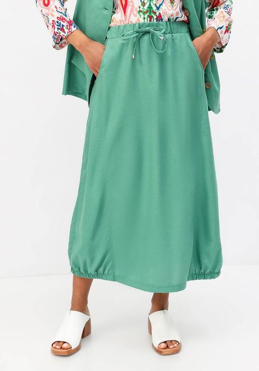 Юбка с эластичной лентой на талии и по низу оливковый