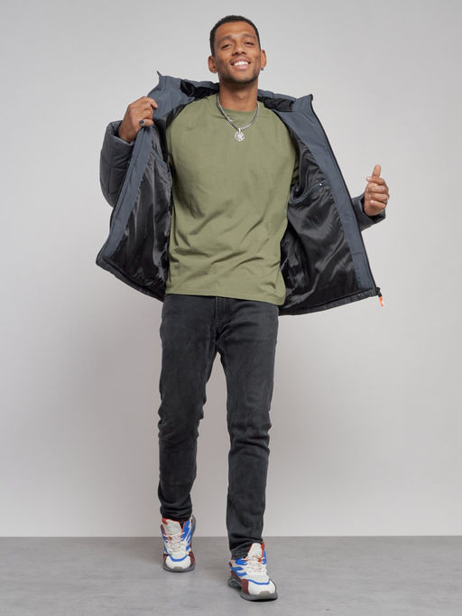 Куртка мужская зимняя с капюшоном спортивная великан серого цвета 8377Sr - Wonderrman фото 13