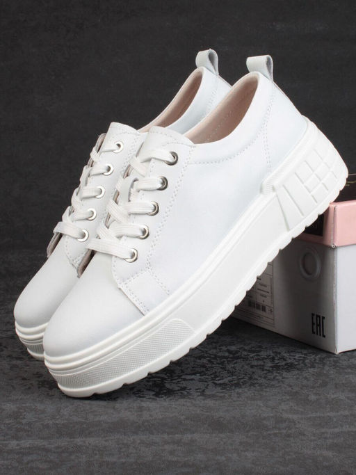 05-PDD200-1 WHITE Кроссовки женские (натуральная кожа)