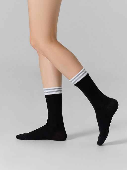 Цена за 5 пар! Носки женские черные с рисунком в виде полосок - Mark formelle фото 3