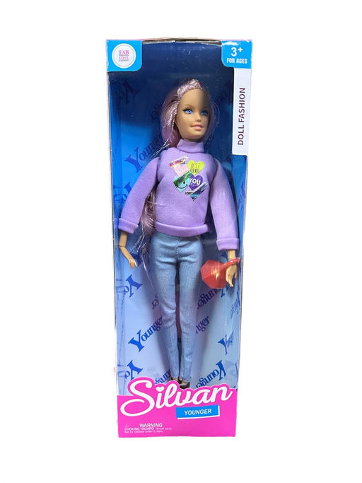 Кукла "Silvan. Девушка. Younger" 30см в коробке (HP1214272-3) подвижные кисти рук; в джинсах, фиолет. свитере и босоножках, с сумочкой