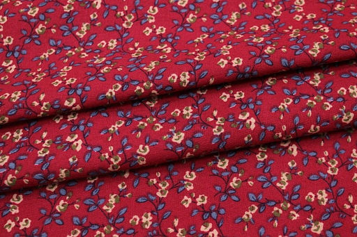 Теплый хлопок Мелкие цветочки с веточками на малиновом, ш.1.45м, хлопок-100%, 160гр/м.кв - Купава фото 5