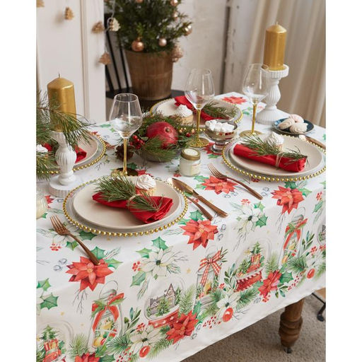 Скатерть новогодняя «Этель» Christmas red flowers 149×220 см с ГМВО, 100% хлопок, саржа 190 г/м²