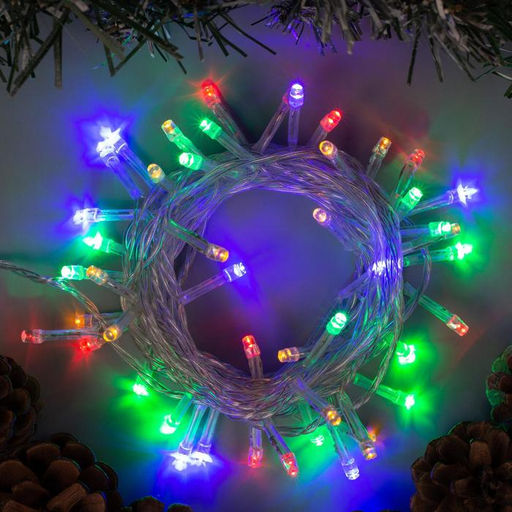 Гирлянда Нить 5 м, IP20, прозрачная нить, 50 LED, 8 режимов, 220 В, свечение мульти
