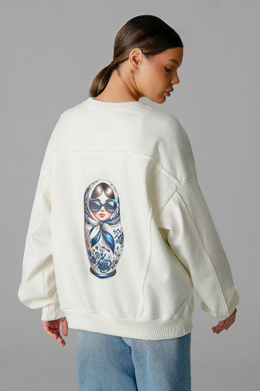 Арт. 15124 Свитшот женский Матрешка оверсайз 44-50 (4 шт) Цвет:молочный - Калинка фото 10