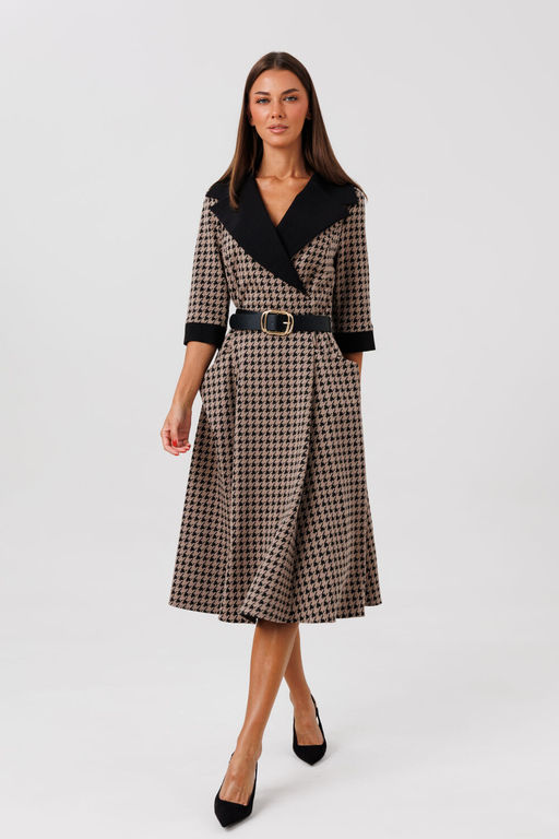 Платье Lars Style 1128 капучино черный принт