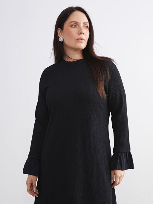 B?y?k Beden F?rf?rl? Dik Yaka Triko Elbise