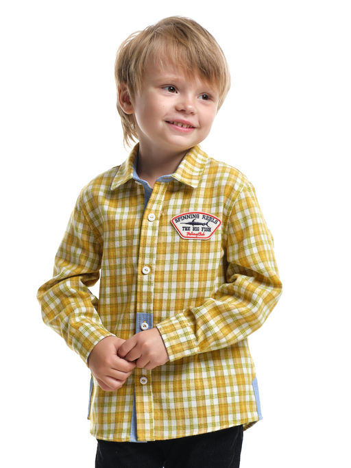 Рубашка в клетку классический стиль UD 7976 клетка желтая - Mini maxi фото 7