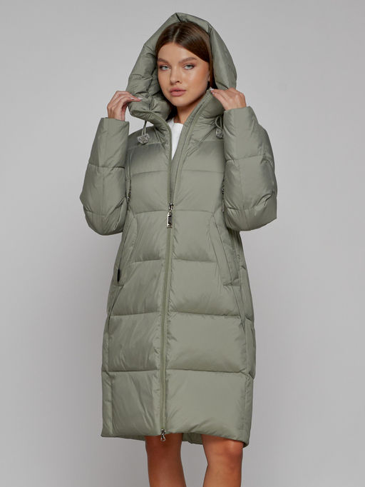 Пальто утепленное с капюшоном зимнее женское зеленого цвета 51155Z - MaxRita фото 5