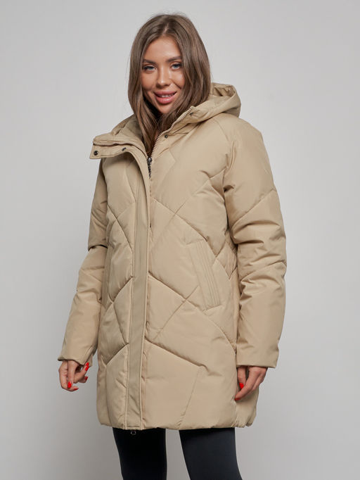 Зимняя женская куртка модная с капюшоном светло-коричневого цвета 52361SK - Holdluck фото 9