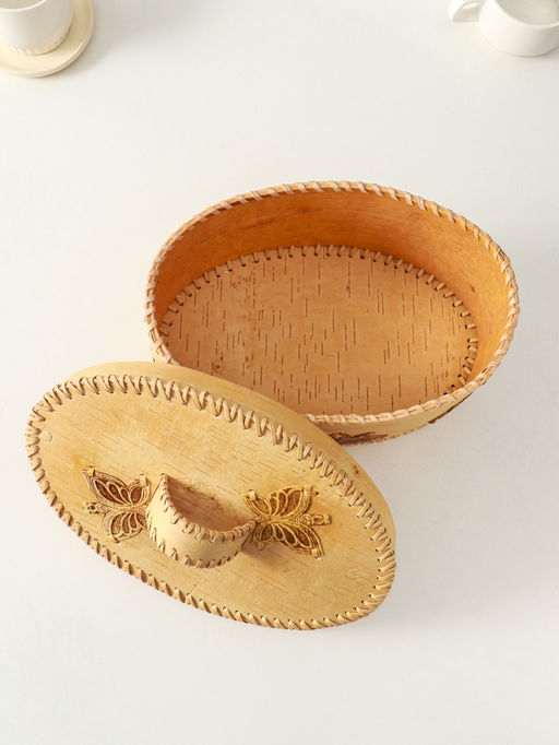 Хлебница с ручкой "Бабочки", 30х18х19 см, береста