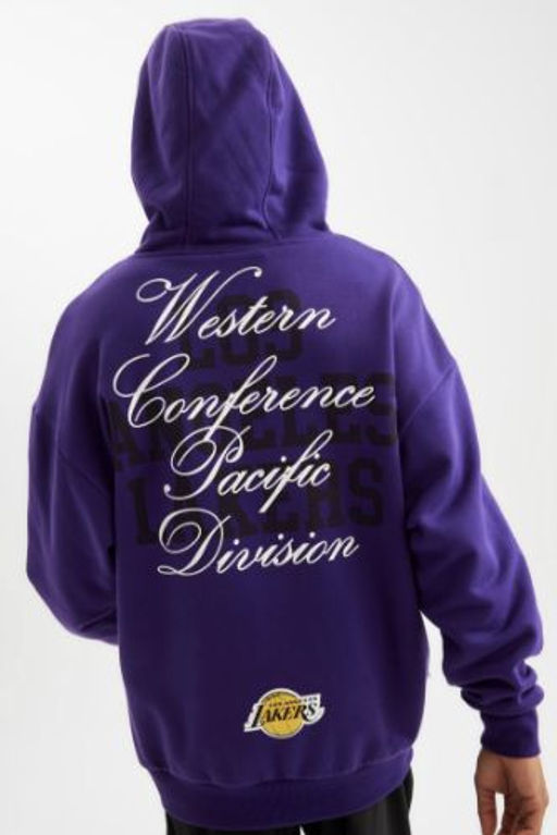 DeFactoFit NBA Los Angeles Lakers Oversize Genis Kal?p Kapusonlu S?rt Bask?l? Sweatshirt