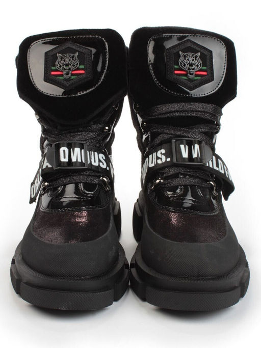 01-H016-362-Y197Q/Q28K GUN/BLACK Ботинки демисезонные женские (натуральная кожа, байка)