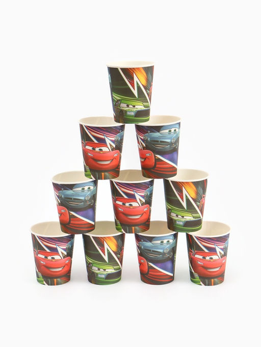 Посуда одноразовая бумажная на 10 персон: стаканы, тарелки, скатерть, Тачки