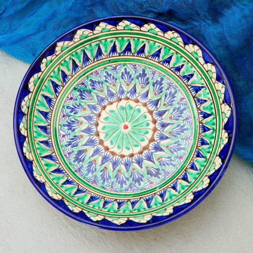 Тарелка глубокая Риштанская Керамика «Узоры», d=20 см, синяя, зелёная, узор МИКС