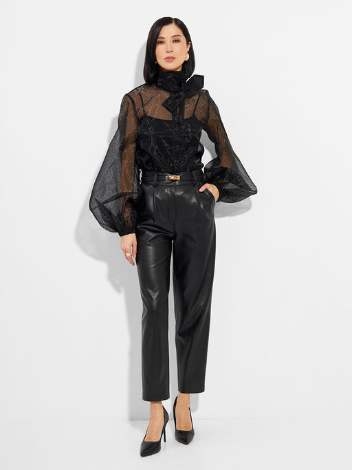 Блузка из органзы с мушками и галстуком OD-986-1 черный